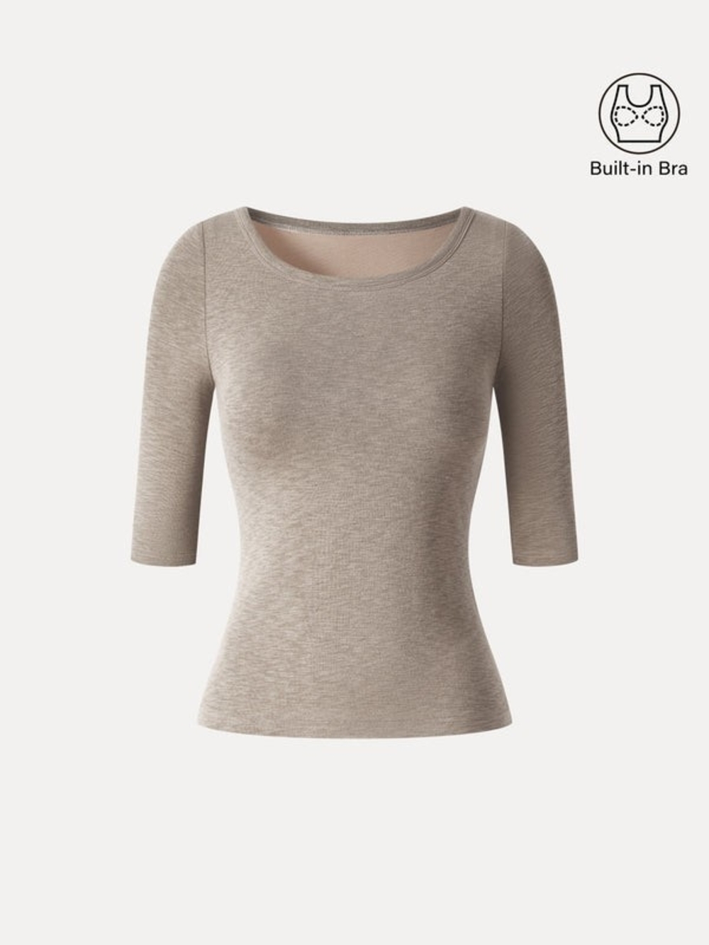 OGL Eco-Mousse® Round Neck Elbow Sleeve Bra Top In Heather Dove